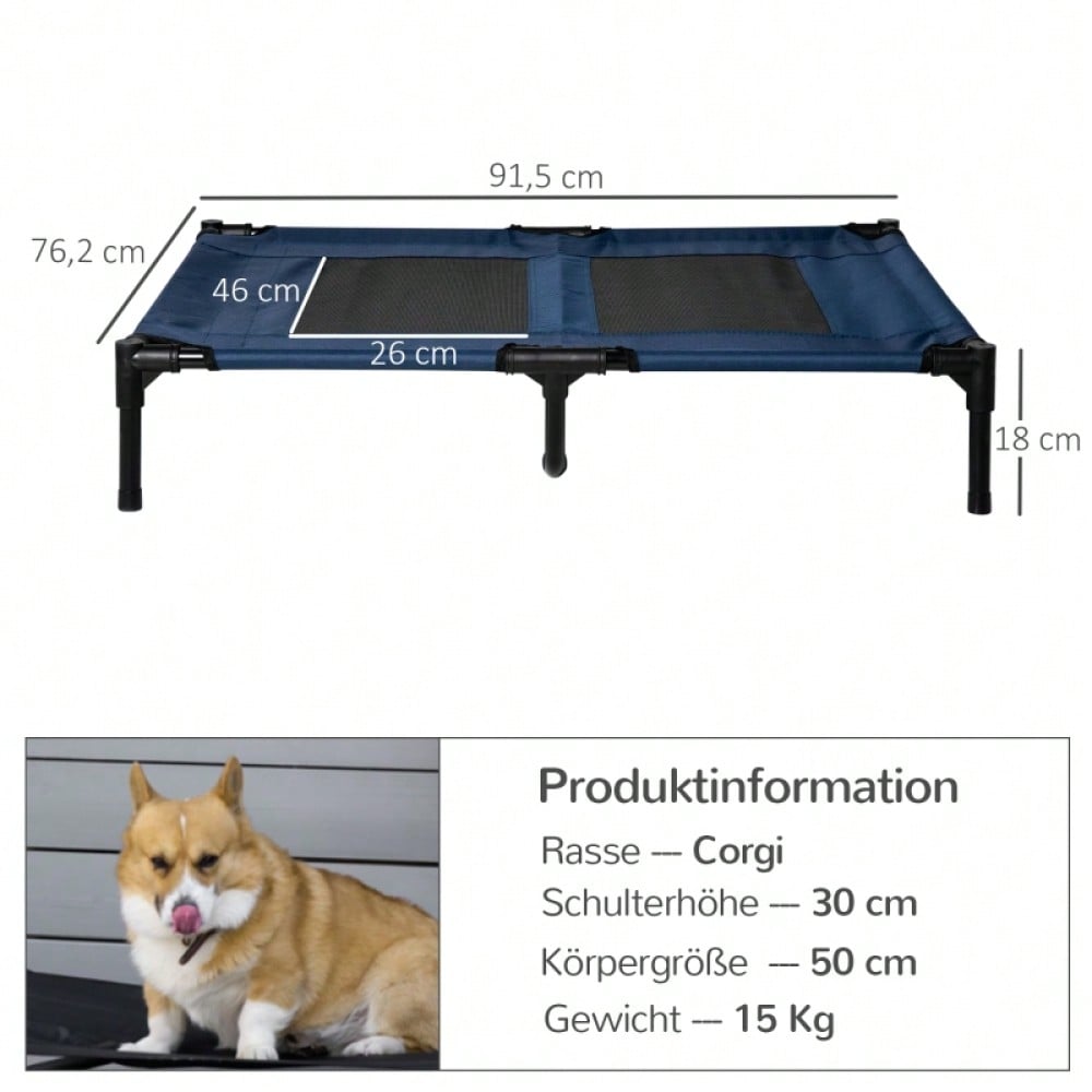 Hundebett Outdoor aus 600D Oxford-Stoff & Metall – Wetterfeste, erhöhte Hundeliege & Katzenbett für drinnen und draußen, 91,5 x 76,2 x 18 cm, blau – von PawHut
