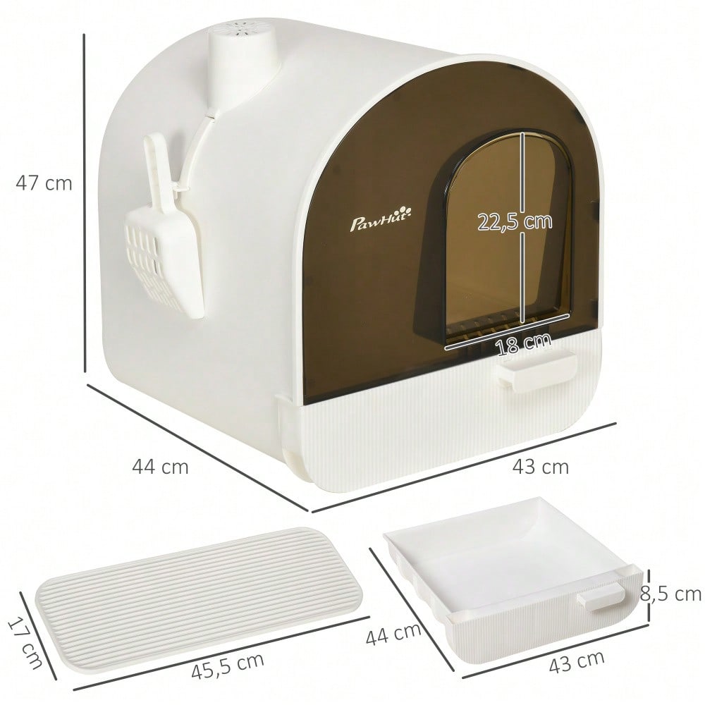 Katzentoilette mit Haube geschlossen - Katzenklo mit Deckel und herausnehmbarer Tür, inklusive Katzenstreu Matte, für Kleine Katzen bis 5 kg, Kunststoff, Weiß (43 x 44 x 47 cm)
