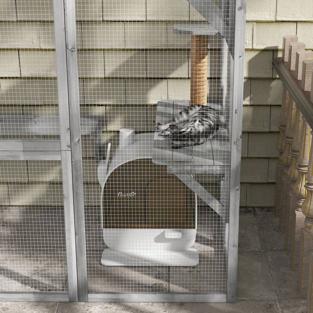 Katzentoilette mit Haube geschlossen - Katzenklo mit Deckel und herausnehmbarer Tür, inklusive Katzenstreu Matte, für Kleine Katzen bis 5 kg, Kunststoff, Weiß (43 x 44 x 47 cm)