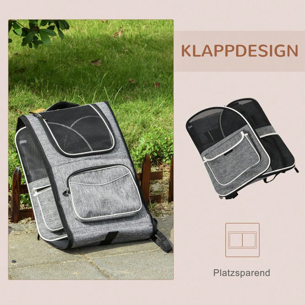 2-in-1 Hundetrolley: Transporttasche & Haustierrucksack für Hunde & Katzen | Mit Belüftungsfenster & Tür | Für Reisen, Tierarzt & Outdoor | 43x33x51.5 cm | Grau | von PawHut