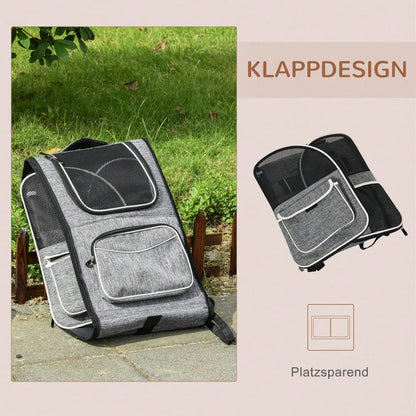 2-in-1 Hundetrolley: Transporttasche & Haustierrucksack für Hunde & Katzen | Mit Belüftungsfenster & Tür | Für Reisen, Tierarzt & Outdoor | 43x33x51.5 cm | Grau | von PawHut