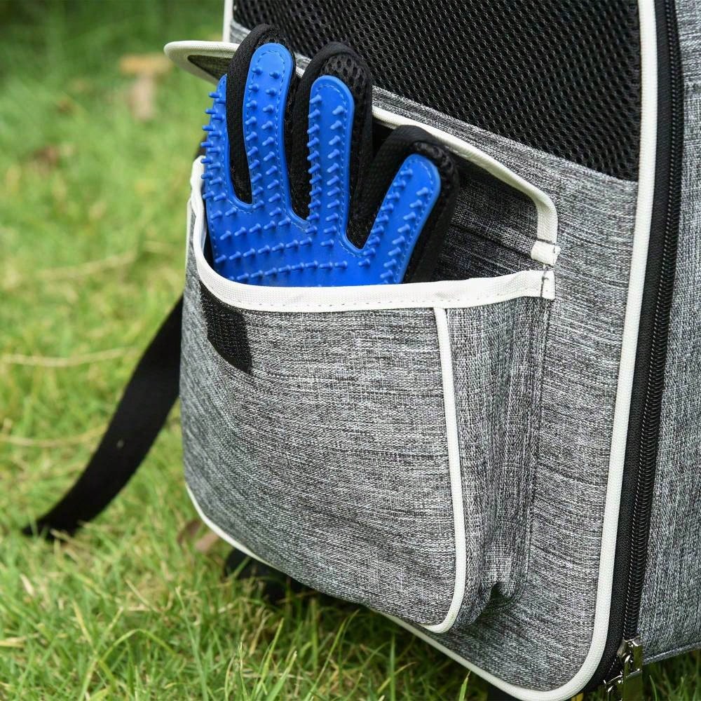 2-in-1 Hundetrolley: Transporttasche & Haustierrucksack für Hunde & Katzen | Mit Belüftungsfenster & Tür | Für Reisen, Tierarzt & Outdoor | 43x33x51.5 cm | Grau | von PawHut