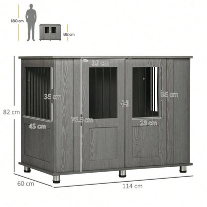 Hundekäfig für extra große Hunde mit Schloss | Sicherer Haustierkäfig mit Magnettür & Fenster | Robustes Hundehaus & Transportbox für Zuhause | Grau | von PawHut