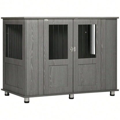 Hundekäfig für extra große Hunde mit Schloss | Sicherer Haustierkäfig mit Magnettür & Fenster | Robustes Hundehaus & Transportbox für Zuhause | Grau | von PawHut