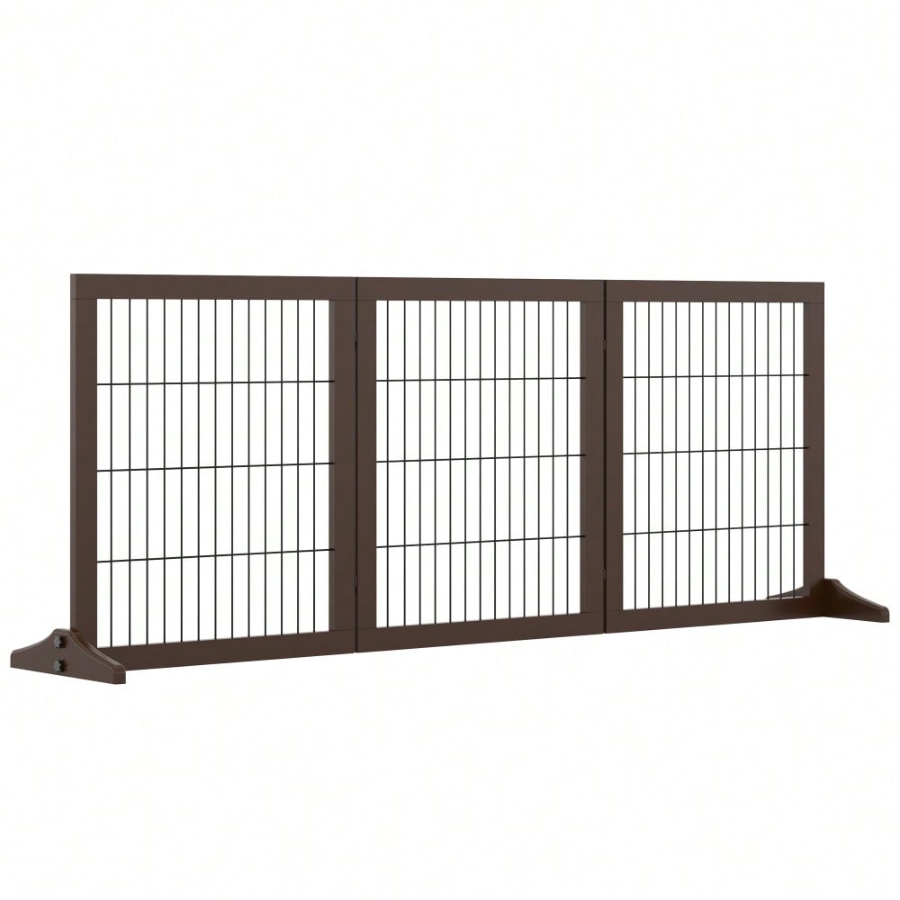 Hundegitter aus Kiefernholz | Freistehendes Absperrgitter für Wohnung, Türdurchgänge & Korridore | 185x36x71 cm | Braun | von PawHut