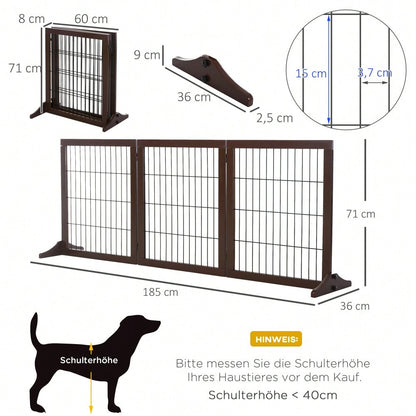Hundegitter aus Kiefernholz | Freistehendes Absperrgitter für Wohnung, Türdurchgänge & Korridore | 185x36x71 cm | Braun | von PawHut