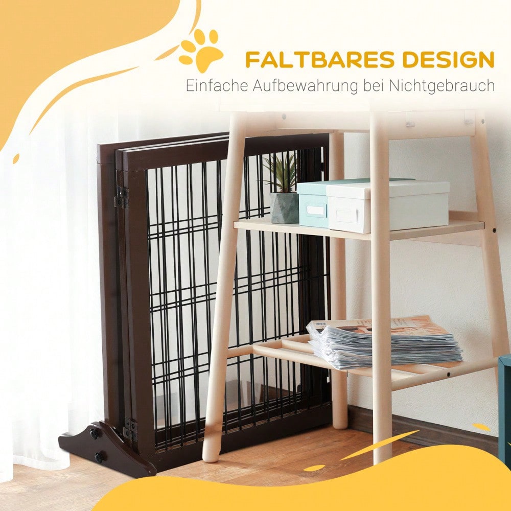 Hundegitter aus Kiefernholz | Freistehendes Absperrgitter für Wohnung, Türdurchgänge & Korridore | 185x36x71 cm | Braun | von PawHut