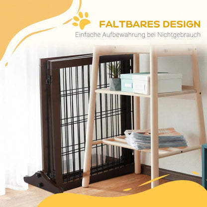 Hundegitter aus Kiefernholz | Freistehendes Absperrgitter für Wohnung, Türdurchgänge & Korridore | 185x36x71 cm | Braun | von PawHut