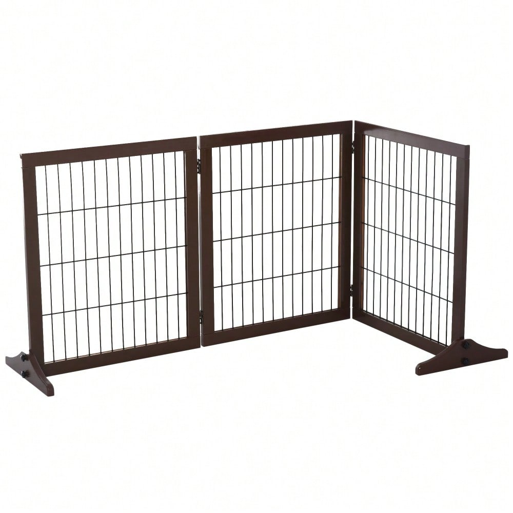 Hundegitter aus Kiefernholz | Freistehendes Absperrgitter für Wohnung, Türdurchgänge & Korridore | 185x36x71 cm | Braun | von PawHut