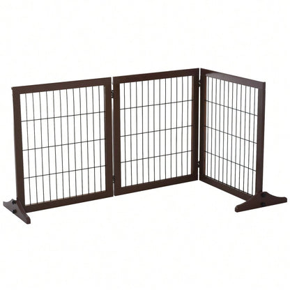Hundegitter aus Kiefernholz | Freistehendes Absperrgitter für Wohnung, Türdurchgänge & Korridore | 185x36x71 cm | Braun | von PawHut