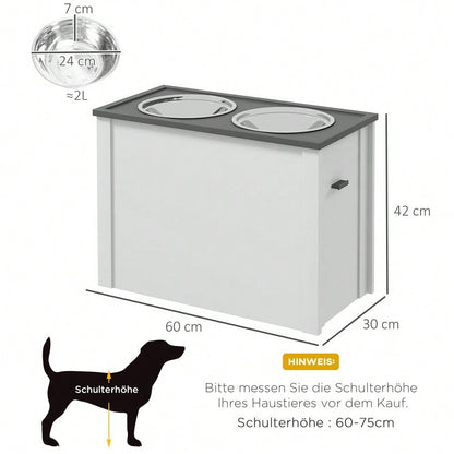 Hundenapfständer mit Stauraum & 2x 2L Edelstahlschüsseln | Futterstation für große Hunde | Wassernapf & Futternapf in Einem | Weiß | von PawHut