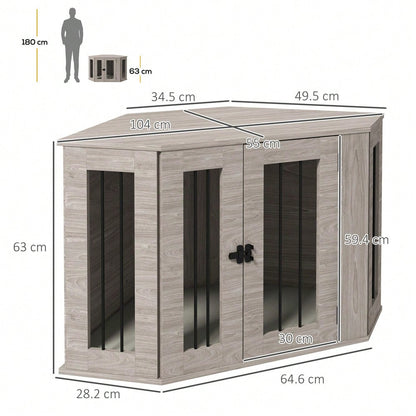 Hundekäfig mit Kissen & eckiger Design | Haustierkäfig mit Türriegel für mittelgroße Hunde | Platzsparendes Hundehaus in Walnuss-Optik | 104x55x63 cm | von PawHut