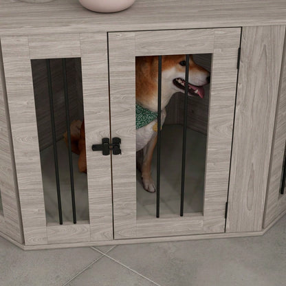 Hundekäfig mit Kissen & eckiger Design | Haustierkäfig mit Türriegel für mittelgroße Hunde | Platzsparendes Hundehaus in Walnuss-Optik | 104x55x63 cm | von PawHut