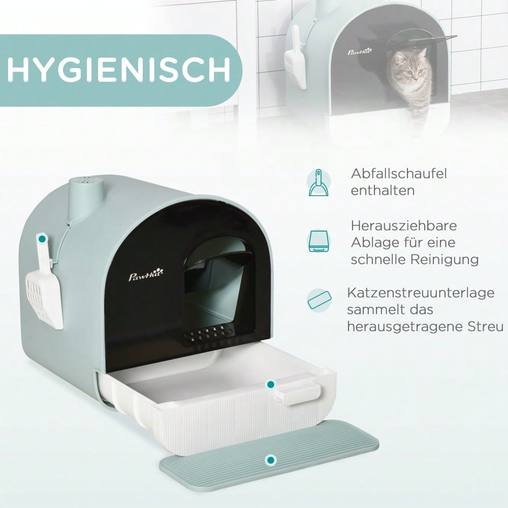 Geschlossene Katzentoilette mit Haube & Deckel | Inkl. Katzenstreu-Matte | Für Katzen bis 5 kg | Aus Kunststoff, Grün | 43x44x47 cm | von PawHut