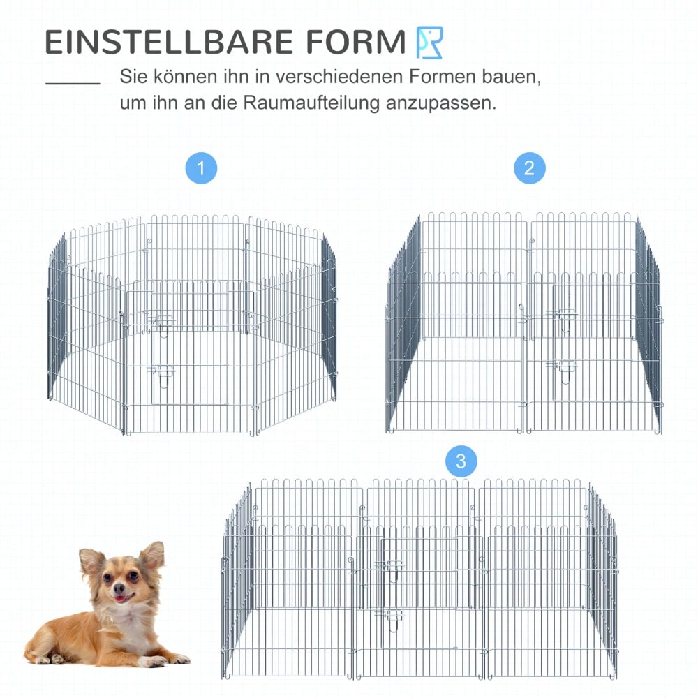 8-teiliges Freilaufgehege für Welpen | Sicherer & Stabiler Welpenauslauf & Laufstall | Flexibel Konfigurierbar | 8 Paneele à 63x76 cm | von PawHut