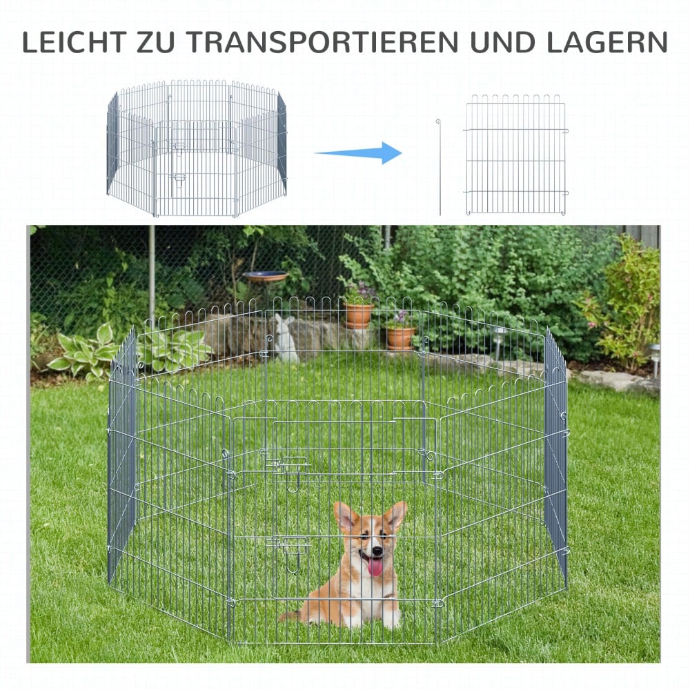 8-teiliges Freilaufgehege für Welpen | Sicherer & Stabiler Welpenauslauf & Laufstall | Flexibel Konfigurierbar | 8 Paneele à 63x76 cm | von PawHut