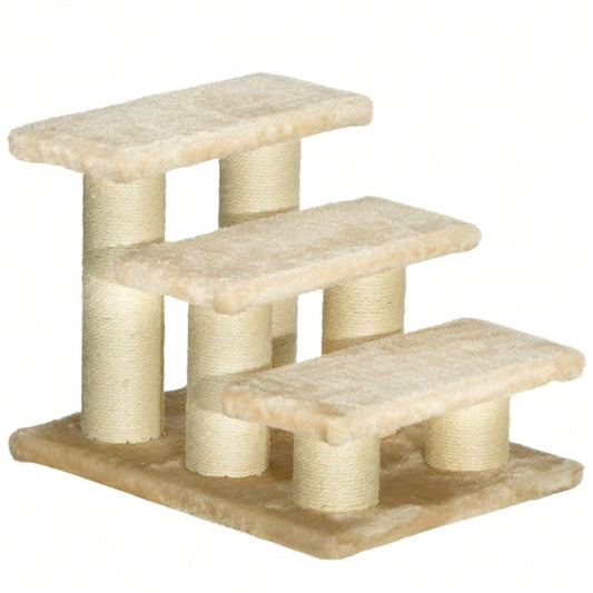 Tiertreppe für alte Katzen mit Arthritis | Mit niedrigen Stufen (11 cm) & weicher Polsterung | Leicht zu steigen für Hunde & Katzen | Cremefarben | von PawHut
