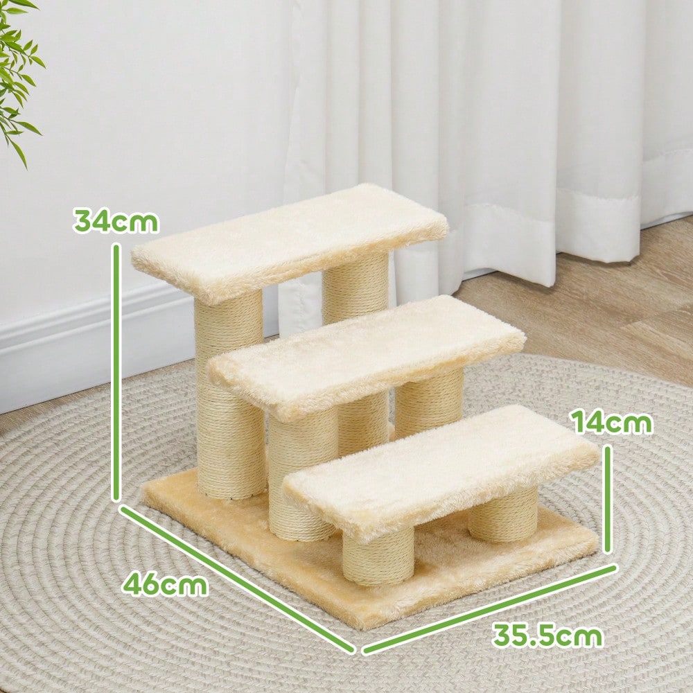 Tiertreppe für alte Katzen mit Arthritis | Mit niedrigen Stufen (11 cm) & weicher Polsterung | Leicht zu steigen für Hunde & Katzen | Cremefarben | von PawHut