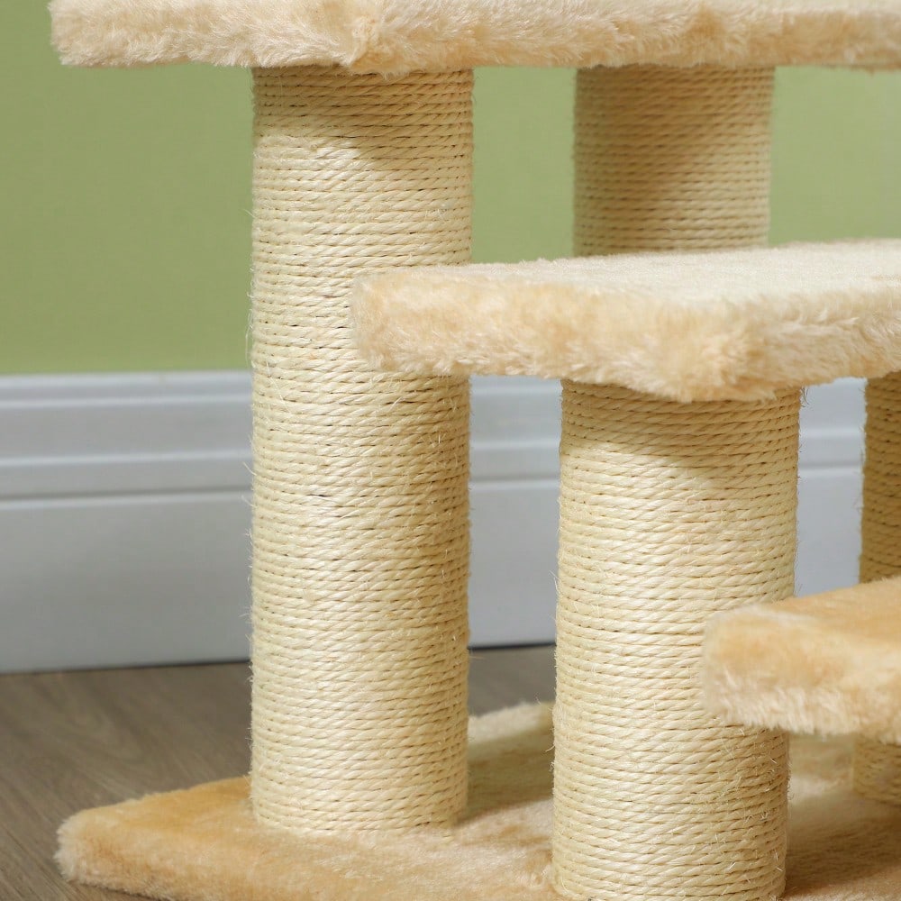 Tiertreppe für alte Katzen mit Arthritis | Mit niedrigen Stufen (11 cm) & weicher Polsterung | Leicht zu steigen für Hunde & Katzen | Cremefarben | von PawHut