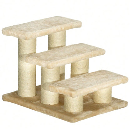 Tiertreppe für alte Katzen mit Arthritis | Mit niedrigen Stufen (11 cm) & weicher Polsterung | Leicht zu steigen für Hunde & Katzen | Cremefarben | von PawHut