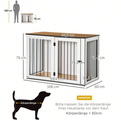 Hundekäfig für die Wohnung | Für kleine & mittelgroße Hunde | Mit verriegelbaren Türen & Spanplatten-Dach | 106x60x76 cm | Dunkelbraun/Weiß | von PawHut