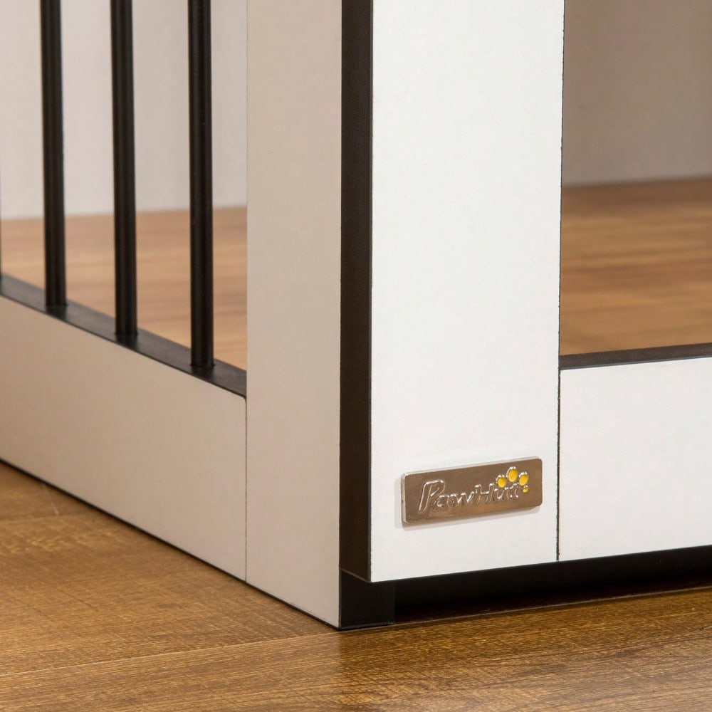 Hundekäfig für die Wohnung | Für kleine & mittelgroße Hunde | Mit verriegelbaren Türen & Spanplatten-Dach | 106x60x76 cm | Dunkelbraun/Weiß | von PawHut