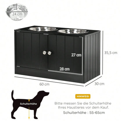 Hundenapfständer mit 44L Stauraum & Magnettüren | Erhöhte Futterstation mit 2 Edelstahlschüsseln | Für große Hunde | Futternapf & Wassernapf | Schwarz | von PawHut