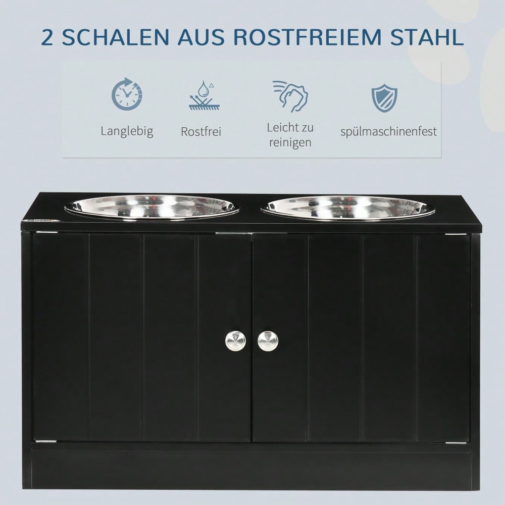Hundenapfständer mit 44L Stauraum & Magnettüren | Erhöhte Futterstation mit 2 Edelstahlschüsseln | Für große Hunde | Futternapf & Wassernapf | Schwarz | von PawHut