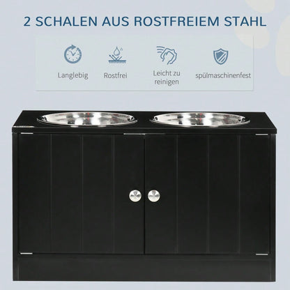 Hundenapfständer mit 44L Stauraum & Magnettüren | Erhöhte Futterstation mit 2 Edelstahlschüsseln | Für große Hunde | Futternapf & Wassernapf | Schwarz | von PawHut