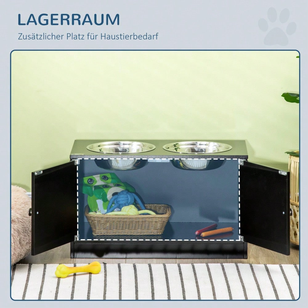Hundenapfständer mit 44L Stauraum & Magnettüren | Erhöhte Futterstation mit 2 Edelstahlschüsseln | Für große Hunde | Futternapf & Wassernapf | Schwarz | von PawHut