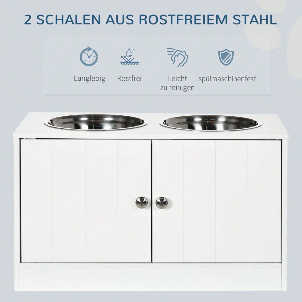 Hundenapfständer mit 44L Stauraum & Magnettüren | Erhöhte Futterstation mit 2 Edelstahlschüsseln | Für große Hunde | Futternapf & Wassernapf | Weiß | von PawHut