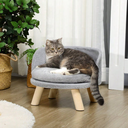 Hundebett mit rutschfesten Holzfüßen | Gemütliches Hundesofa & Katzenbett mit Polsterkissen | Für den Innenbereich | Grau | 40.5x40.5x33 cm | von PawHut