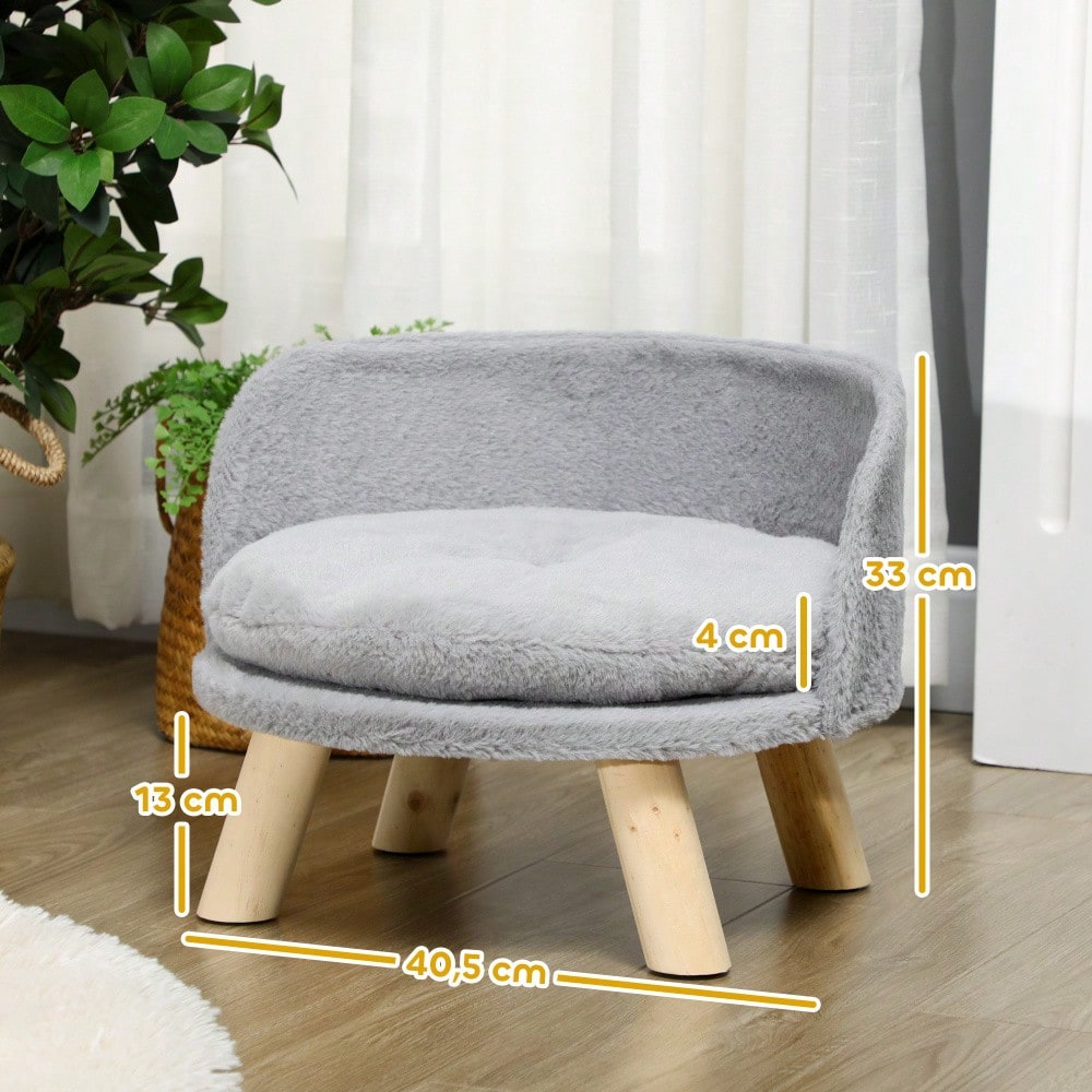 Hundebett mit rutschfesten Holzfüßen | Gemütliches Hundesofa & Katzenbett mit Polsterkissen | Für den Innenbereich | Grau | 40.5x40.5x33 cm | von PawHut