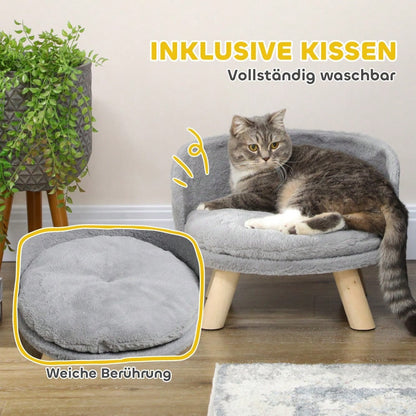 Hundebett mit rutschfesten Holzfüßen | Gemütliches Hundesofa & Katzenbett mit Polsterkissen | Für den Innenbereich | Grau | 40.5x40.5x33 cm | von PawHut