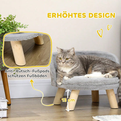 Hundebett mit rutschfesten Holzfüßen | Gemütliches Hundesofa & Katzenbett mit Polsterkissen | Für den Innenbereich | Grau | 40.5x40.5x33 cm | von PawHut