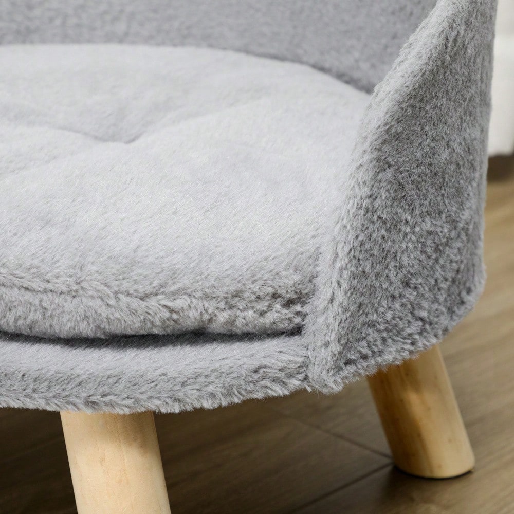 Hundebett mit rutschfesten Holzfüßen | Gemütliches Hundesofa & Katzenbett mit Polsterkissen | Für den Innenbereich | Grau | 40.5x40.5x33 cm | von PawHut