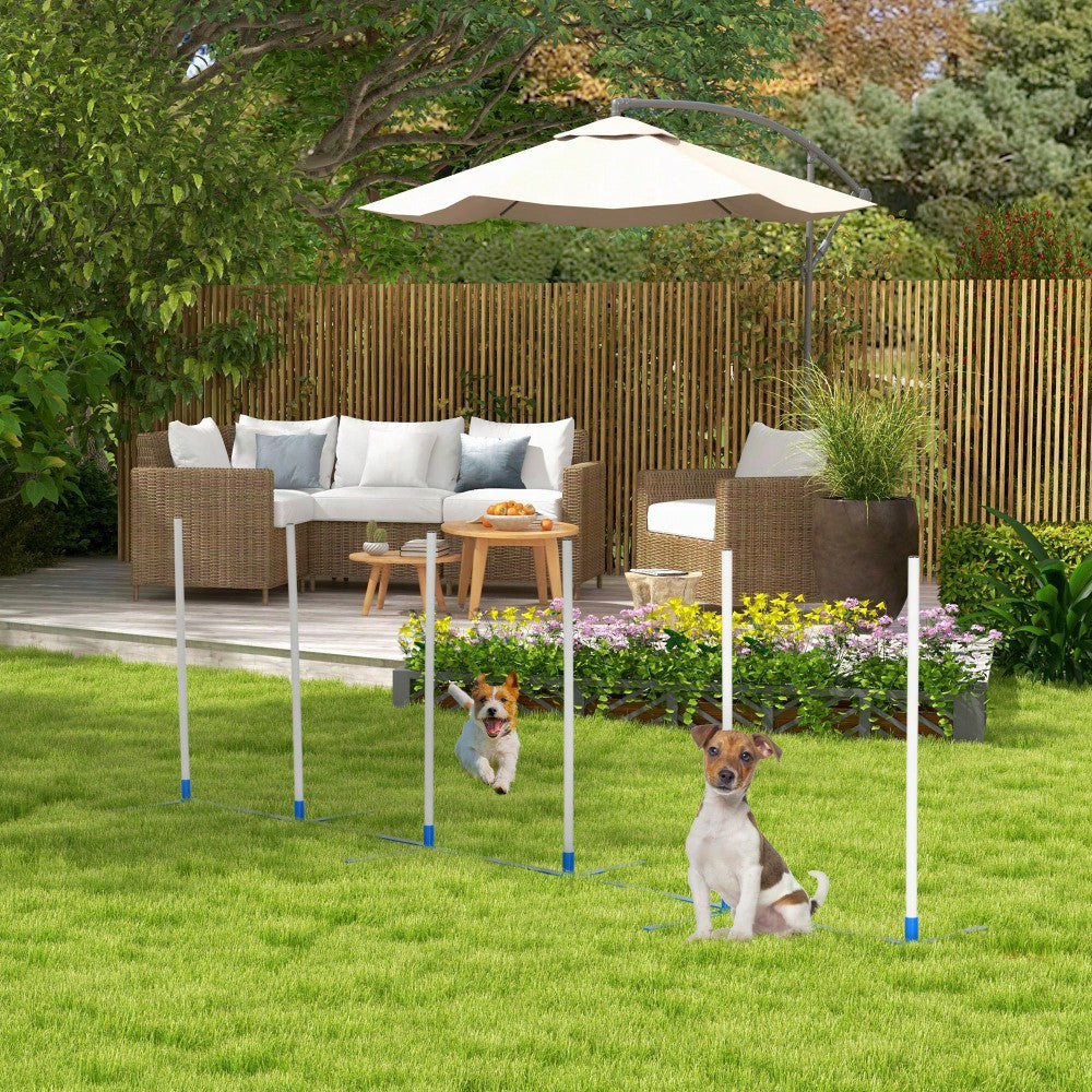 Agility Training Set mit Slalomstangen für Hunde | Komplett-Set inkl. Tragetasche aus 600D Polyester | Für Hundesport & Obedience | Weiß/Blau | 305x60x94 cm | von PawHut