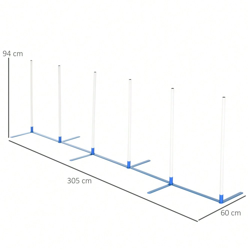 Agility Training Set mit Slalomstangen für Hunde | Komplett-Set inkl. Tragetasche aus 600D Polyester | Für Hundesport & Obedience | Weiß/Blau | 305x60x94 cm | von PawHut