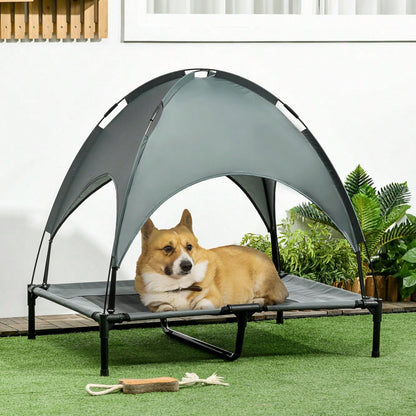 Baldachin Hundebett atmungsaktiv aus Taftstoff | Gemütlicher Schlafplatz für Hunde | Grau | 92x76x90 cm | von PawHut