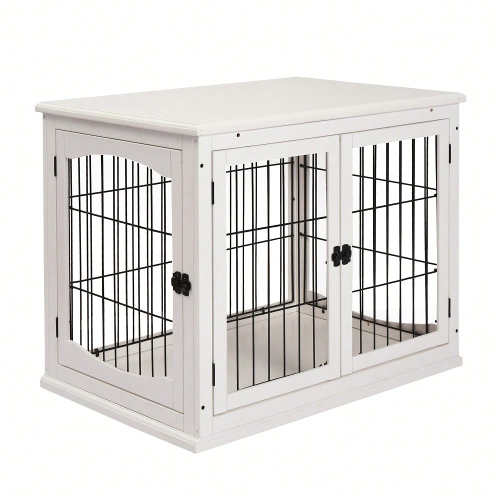 3-in-1 Hundehütte mit Transportfunktion | Hundehaus aus MDF & Metall für Innenbereich | Als Kleintierkäfig nutzbar | Weiß | 81x58.5x66 cm | von PawHut