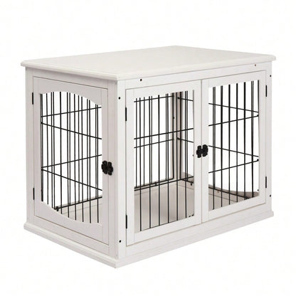 3-in-1 Hundehütte mit Transportfunktion | Hundehaus aus MDF & Metall für Innenbereich | Als Kleintierkäfig nutzbar | Weiß | 81x58.5x66 cm | von PawHut