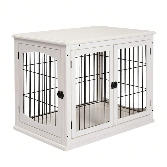 3-in-1 Hundehütte mit Transportfunktion | Hundehaus aus MDF & Metall für Innenbereich | Als Kleintierkäfig nutzbar | Weiß | 81x58.5x66 cm | von PawHut