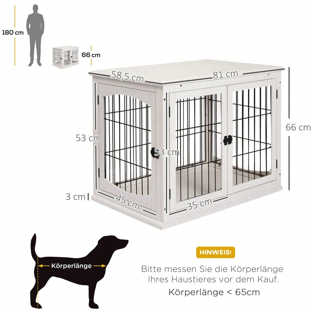 3-in-1 Hundehütte mit Transportfunktion | Hundehaus aus MDF & Metall für Innenbereich | Als Kleintierkäfig nutzbar | Weiß | 81x58.5x66 cm | von PawHut