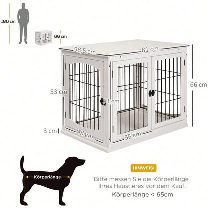 3-in-1 Hundehütte mit Transportfunktion | Hundehaus aus MDF & Metall für Innenbereich | Als Kleintierkäfig nutzbar | Weiß | 81x58.5x66 cm | von PawHut