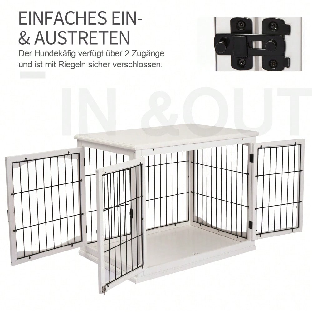 3-in-1 Hundehütte mit Transportfunktion | Hundehaus aus MDF & Metall für Innenbereich | Als Kleintierkäfig nutzbar | Weiß | 81x58.5x66 cm | von PawHut