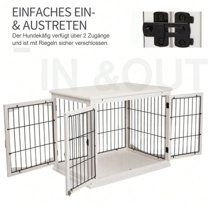 3-in-1 Hundehütte mit Transportfunktion | Hundehaus aus MDF & Metall für Innenbereich | Als Kleintierkäfig nutzbar | Weiß | 81x58.5x66 cm | von PawHut