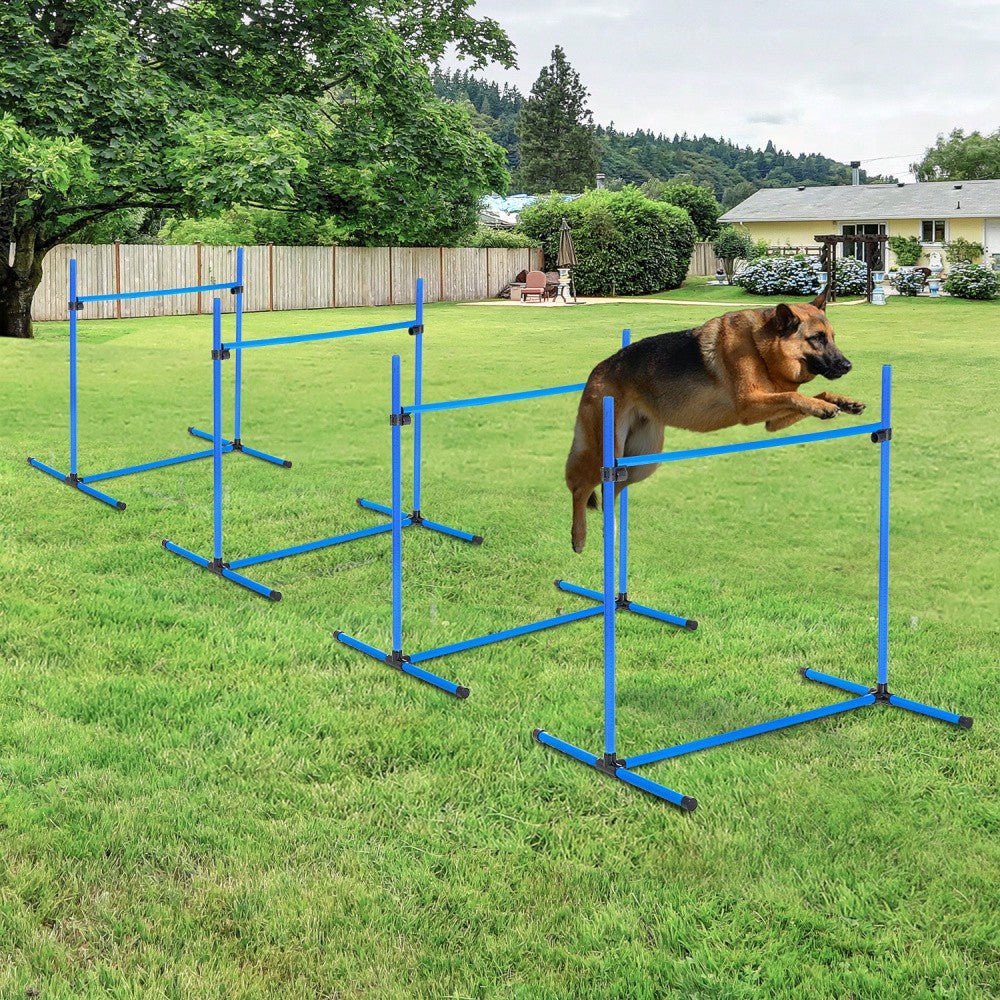 4-teiliges Agility-Set für Hunde | Höhenverstellbar mit 2 Hürden & 2 Slalomstangen | Inkl. 4 Bodenstangen aus Kunststoff | Für Indoor/Outdoor | Blau | 99x65x94 cm | von PawHut