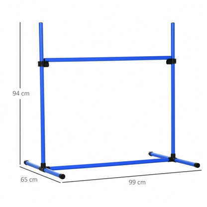 4-teiliges Agility-Set für Hunde | Höhenverstellbar mit 2 Hürden & 2 Slalomstangen | Inkl. 4 Bodenstangen aus Kunststoff | Für Indoor/Outdoor | Blau | 99x65x94 cm | von PawHut