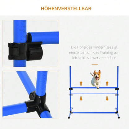 4-teiliges Agility-Set für Hunde | Höhenverstellbar mit 2 Hürden & 2 Slalomstangen | Inkl. 4 Bodenstangen aus Kunststoff | Für Indoor/Outdoor | Blau | 99x65x94 cm | von PawHut
