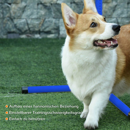 4-teiliges Agility-Set für Hunde | Höhenverstellbar mit 2 Hürden & 2 Slalomstangen | Inkl. 4 Bodenstangen aus Kunststoff | Für Indoor/Outdoor | Blau | 99x65x94 cm | von PawHut